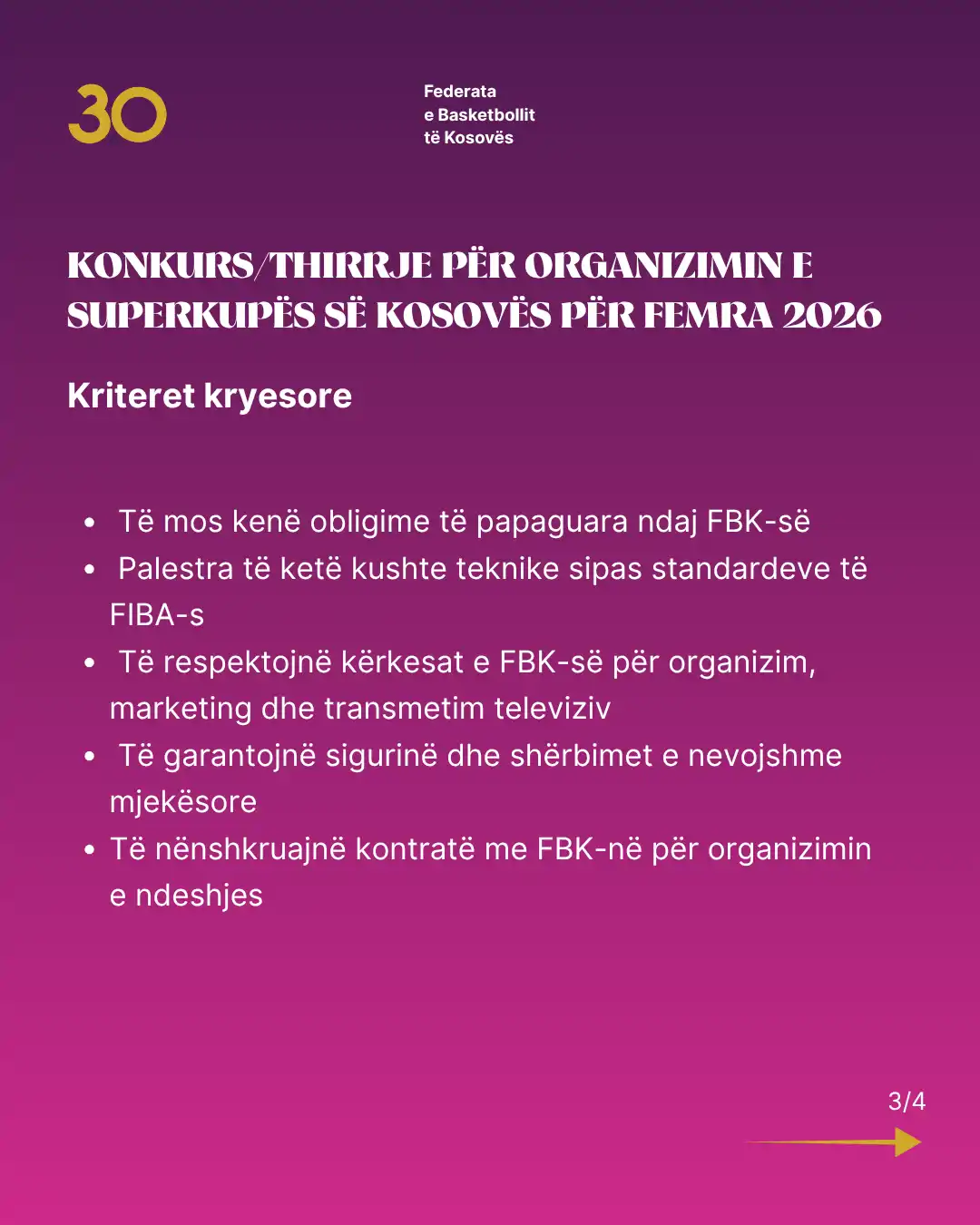 FBK shpall konkurs për organizimin e Superkupës së Kosovës për Femra
